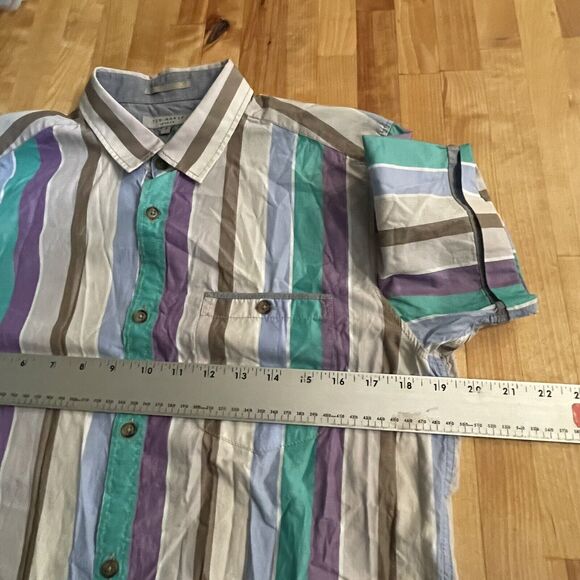 Ted Baker Shirt Colorblock Stripe Button Up Short Sleeve Men’s Sz 3 EUC - Picture 8 of 10